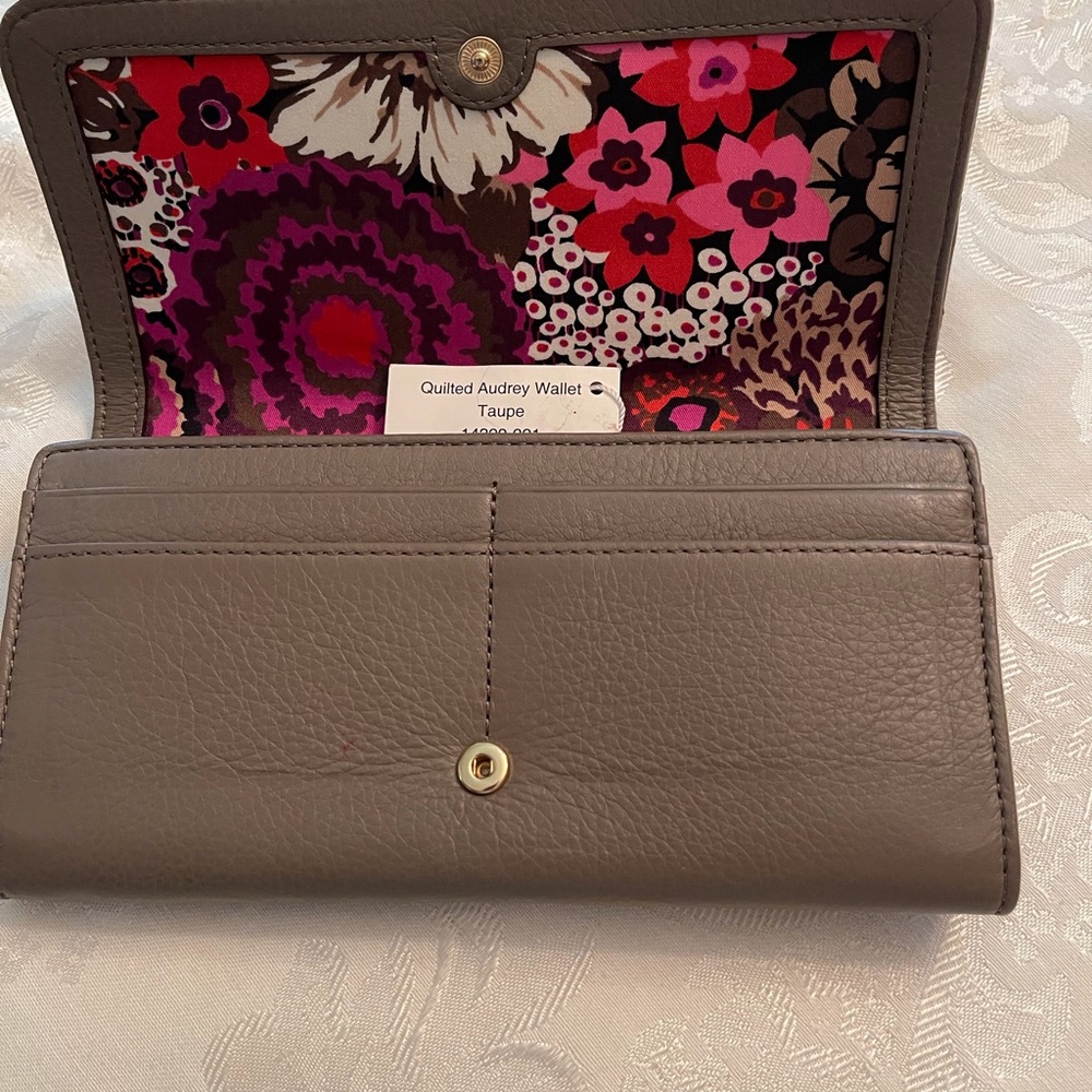 Quilted Vera Bradley wallet in taupe